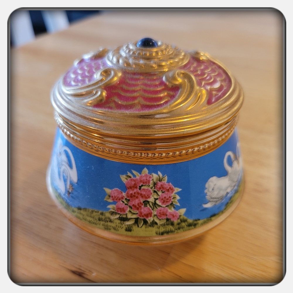 Decorative Gold And Blue Musical Trinket Box with Swan Design - Picture 3 of 6